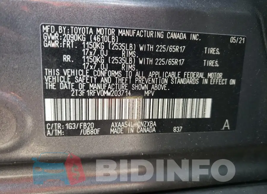 2T3F1RFV0MW203714 Photo# 13