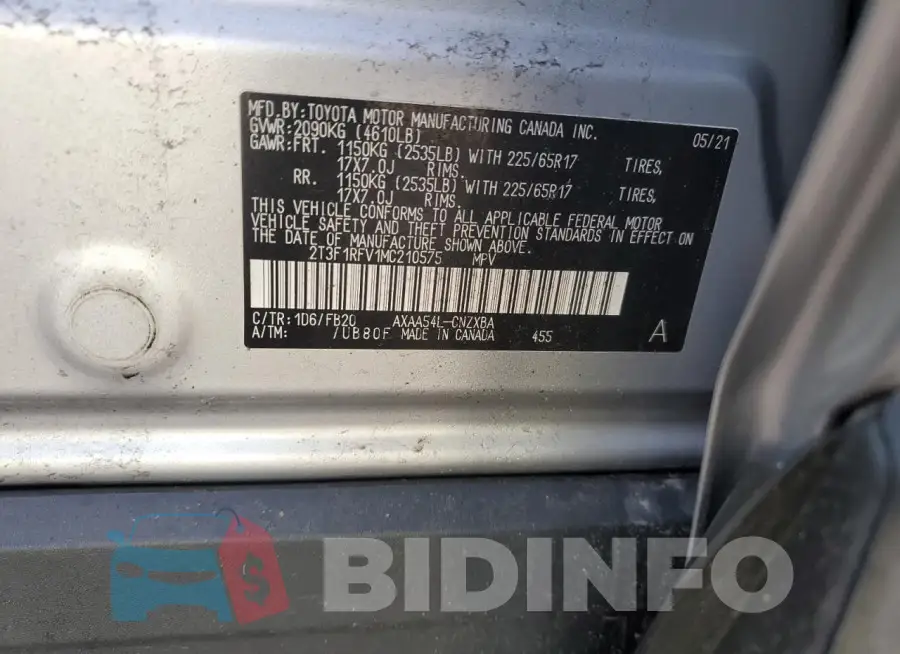 2T3F1RFV1MC210575 Photo# 13