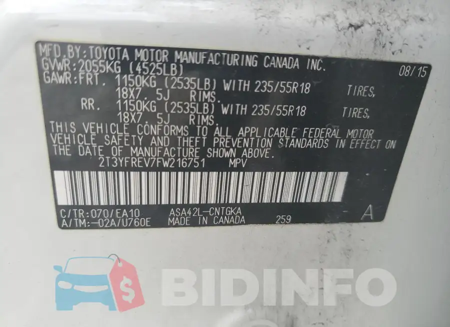 2T3YFREV7FW216751 Photo# 12