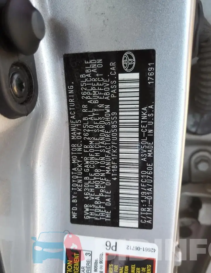 4T1BF1FK7FU058559 Photo# 12