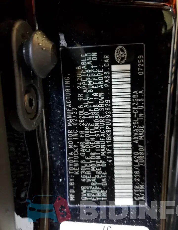 4T1F11BK8PU092629 Photo# 12