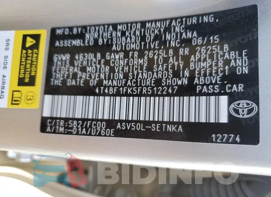 4T4BF1FK5FR512247 Photo# 12