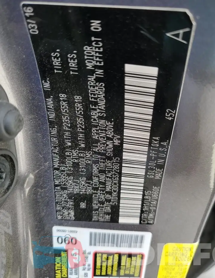5TDYK3DCXGS728015 Photo# 14