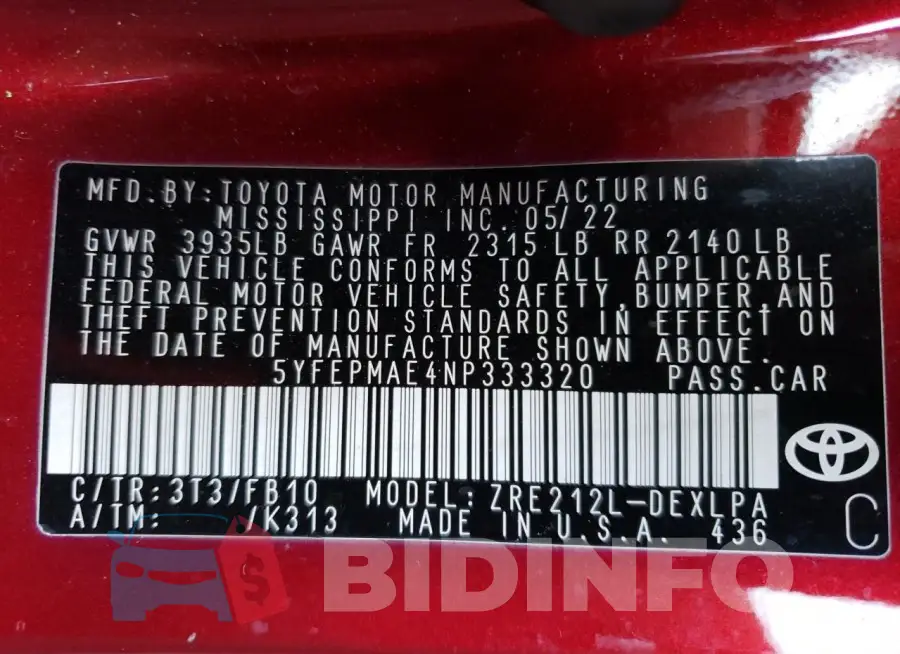 5YFEPMAE4NP333320 Photo# 12
