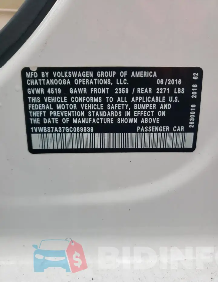 1VWBS7A37GC069939 Photo# 13