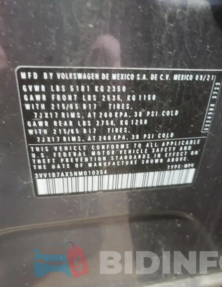 3VV1B7AX5NM010354 Photo# 14
