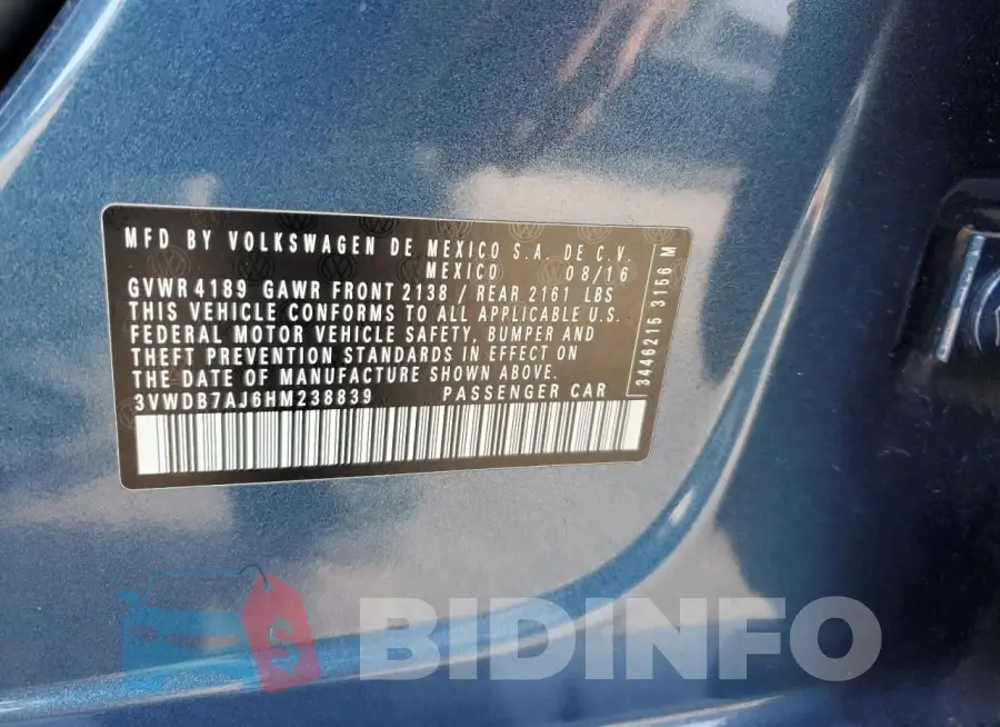 3VWDB7AJ6HM238839 Photo# 12