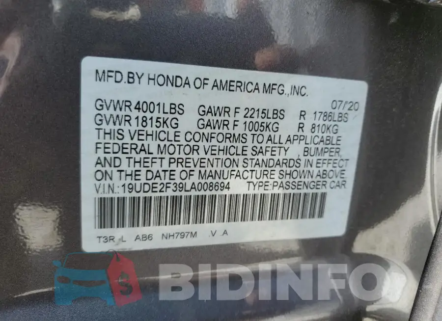 19UDE2F39LA008694 Photo# 12