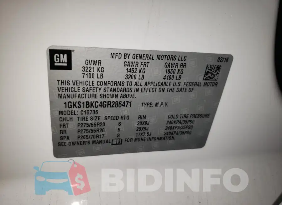 1GKS1BKC4GR286471 Photo# 14