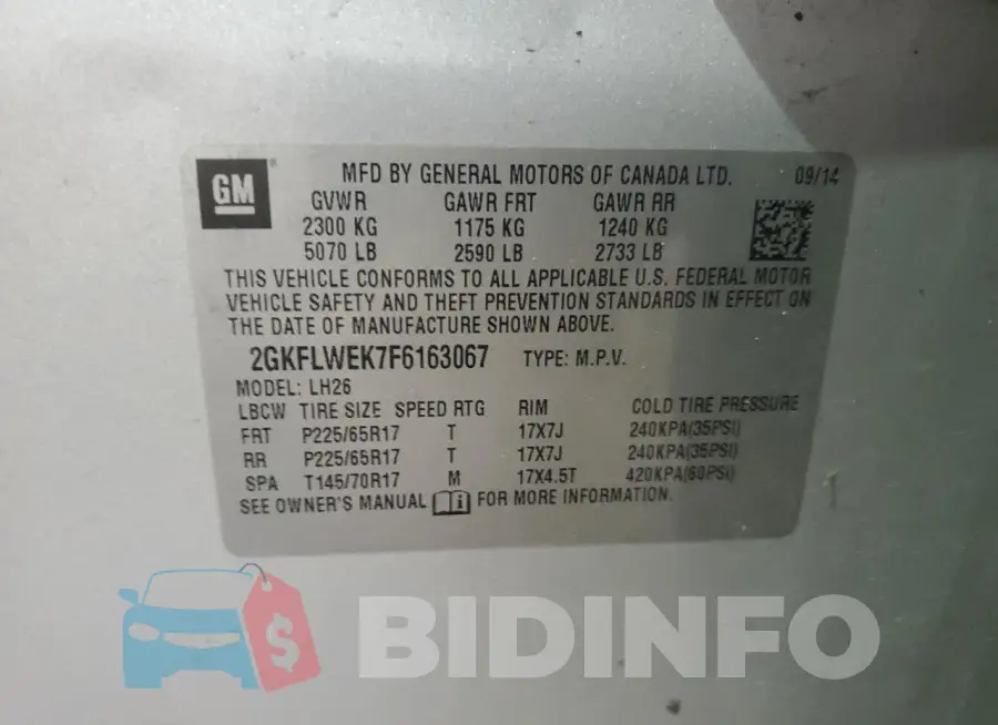 2GKFLWEK7F6163067 Photo# 13