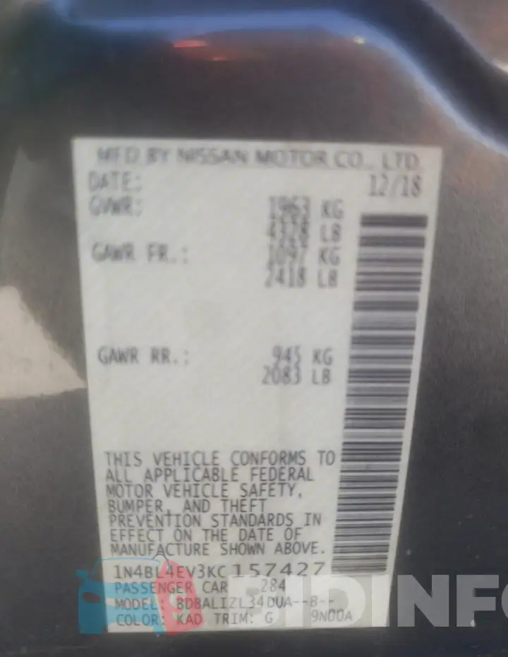 1N4BL4EV3KC157427 Photo# 13
