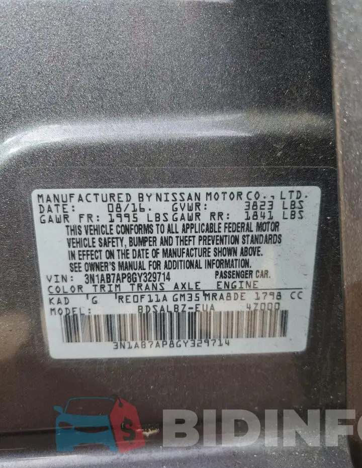 3N1AB7AP8GY329714 Photo# 12