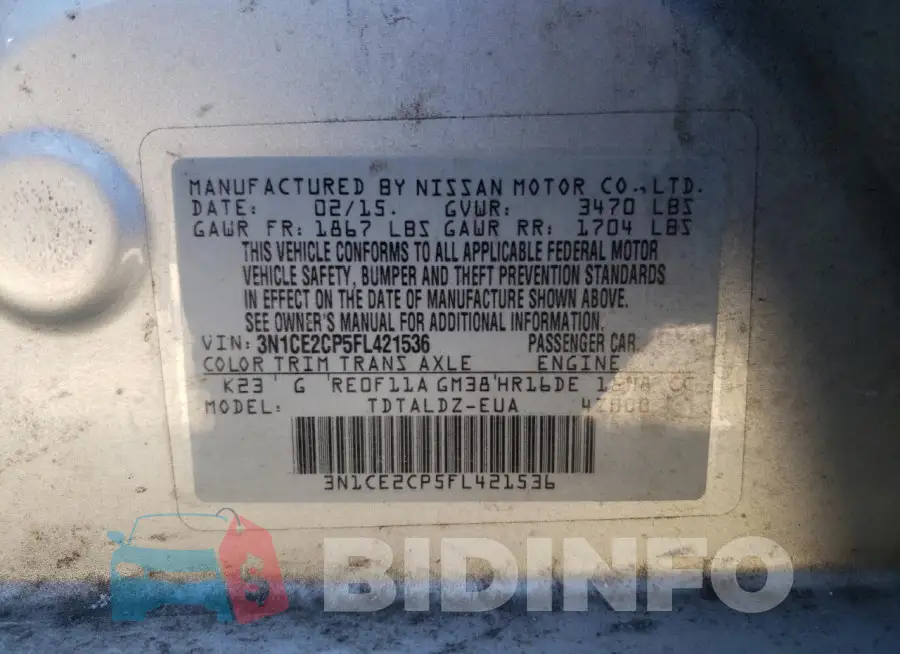 3N1CE2CP5FL421536 Photo# 13