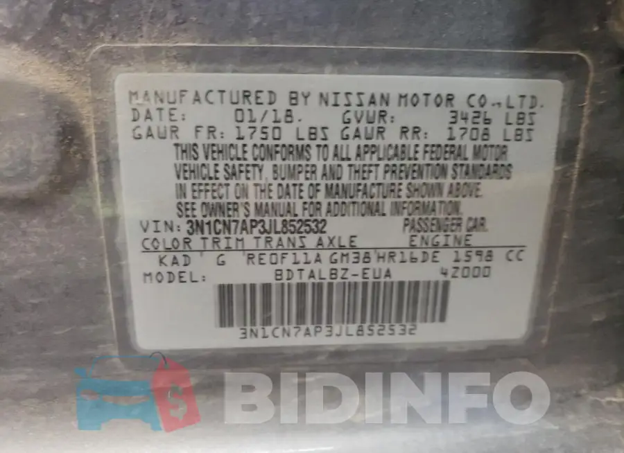 3N1CN7AP3JL852532 Photo# 12