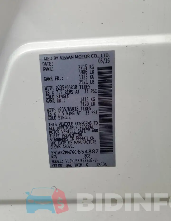 5N1AR2MM7GC654887 Photo# 14