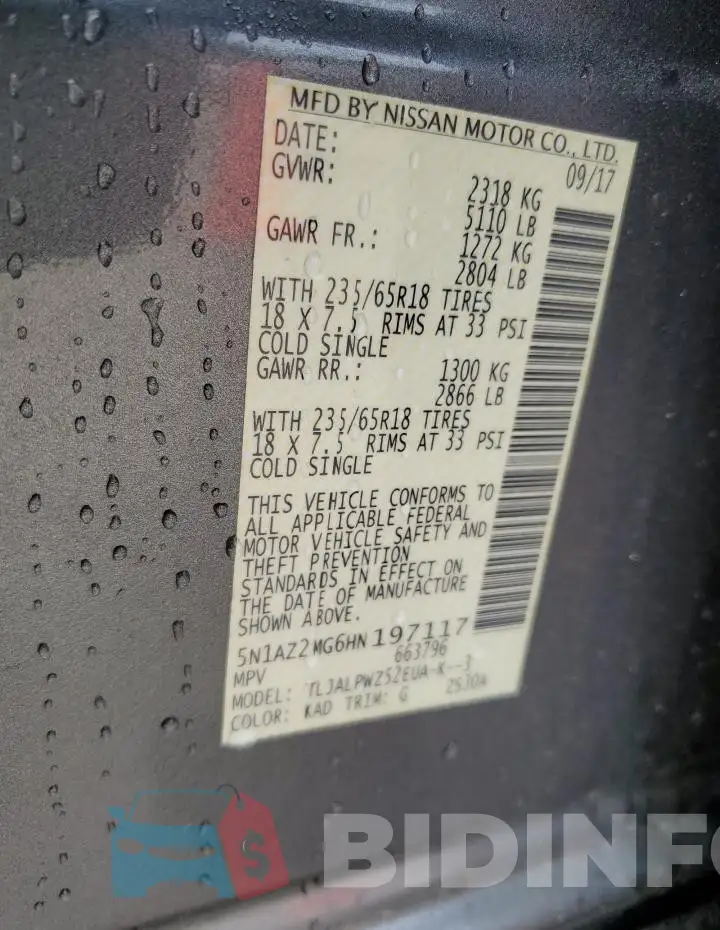 5N1AZ2MG6HN197117 Photo# 13