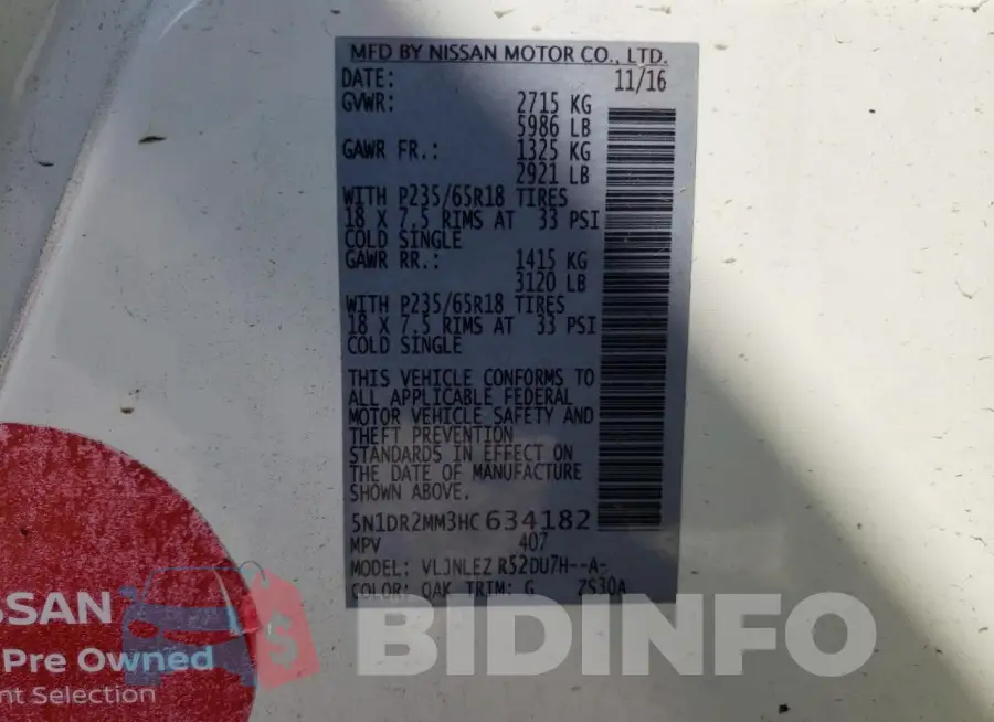 5N1DR2MM3HC634182 Photo# 13