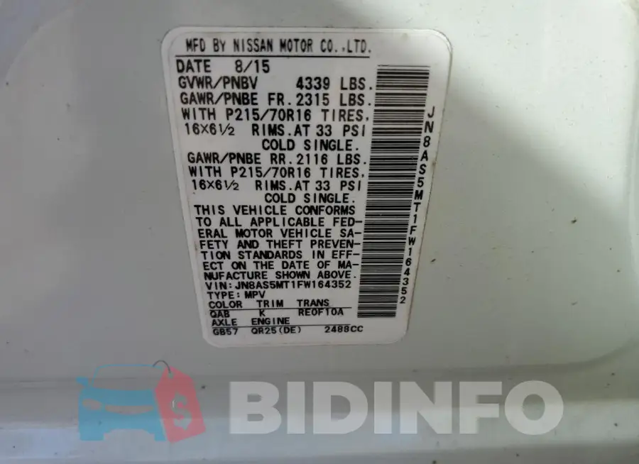 JN8AS5MT1FW164352 Photo# 12