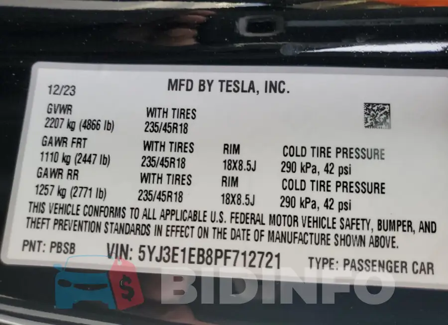 5YJ3E1EB8PF712721 Photo# 12