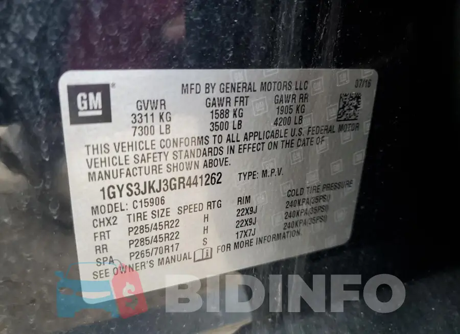 1GYS3JKJ3GR441262 Photo# 14