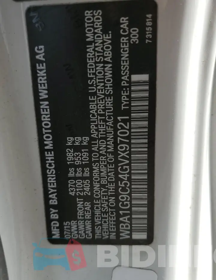 WBA1G9C54GVX97021 Photo# 12