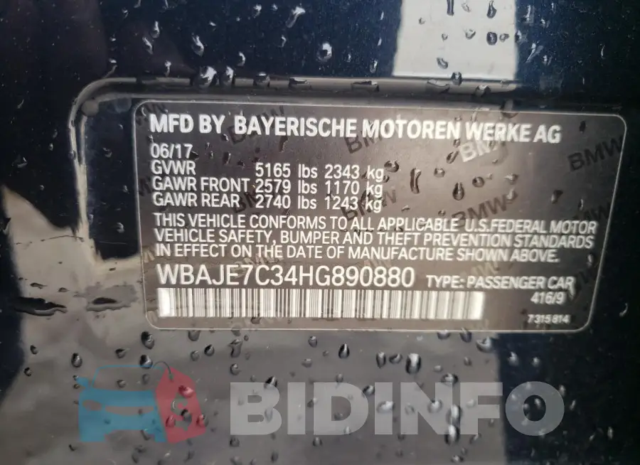 WBAJE7C34HG890880 Photo# 13