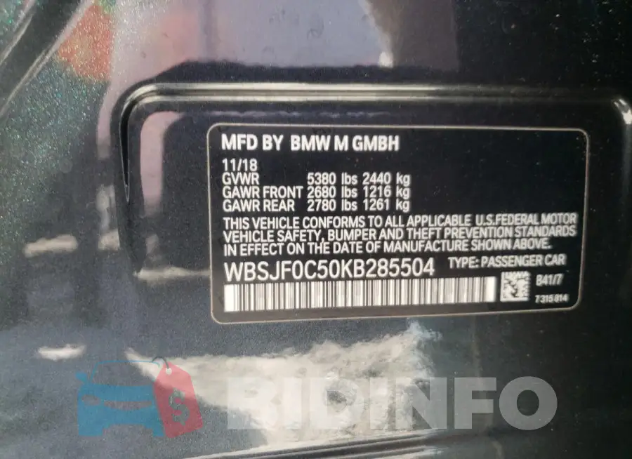 WBSJF0C50KB285504 Photo# 12
