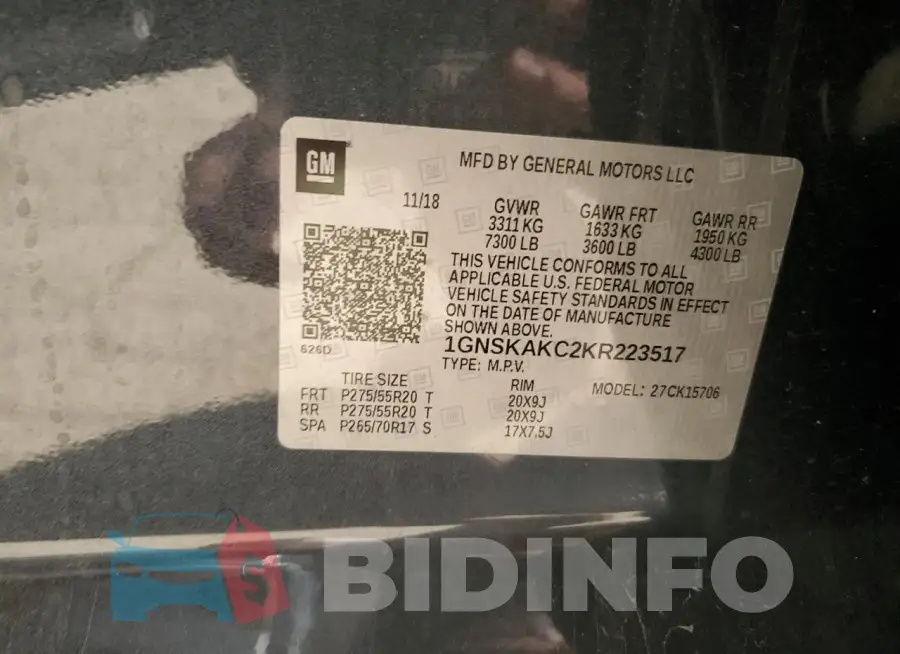 1GNSKAKC2KR223517 Photo# 12