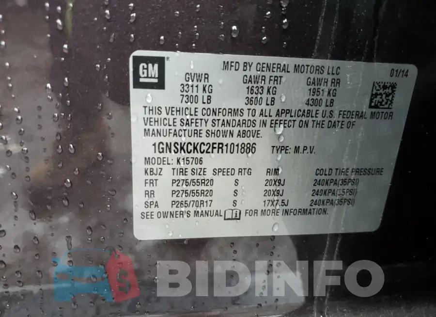 1GNSKCKC2FR101886 Photo# 13