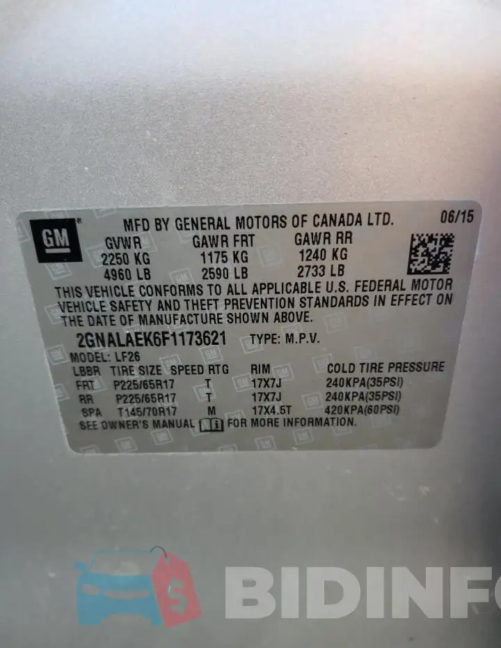 2GNALAEK6F1173621 Photo# 14