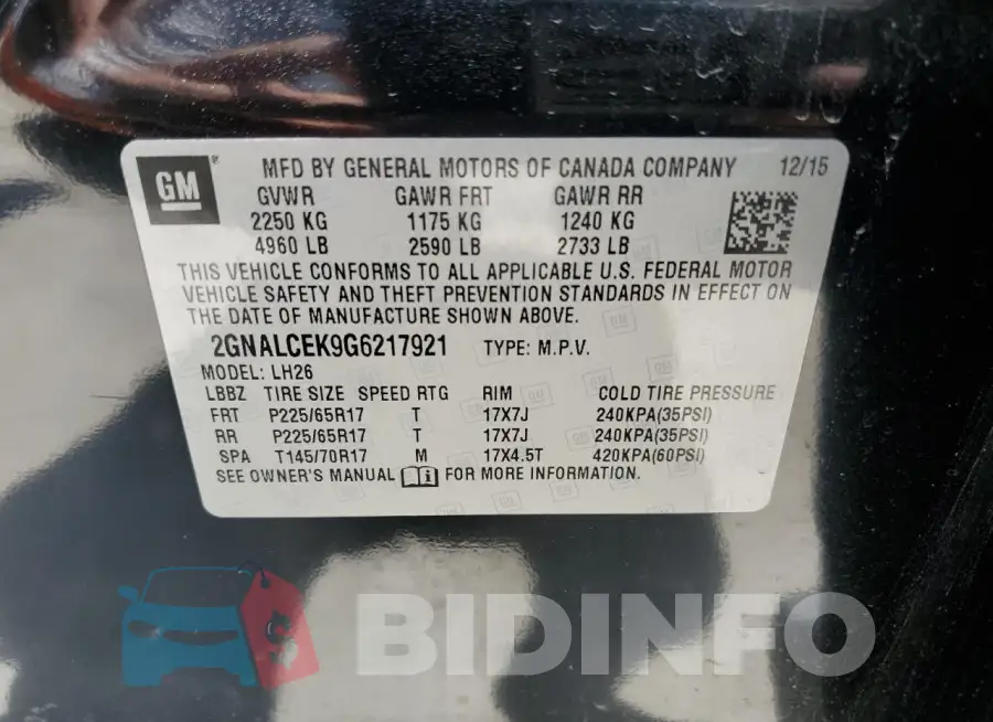 2GNALCEK9G6217921 Photo# 12