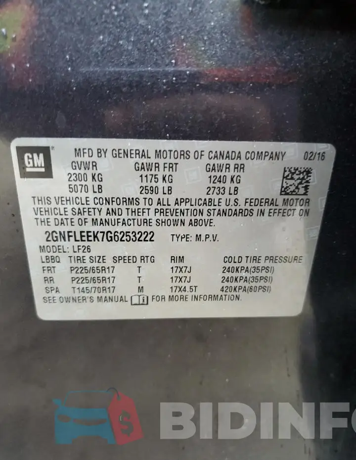 2GNFLEEK7G6253222 Photo# 14