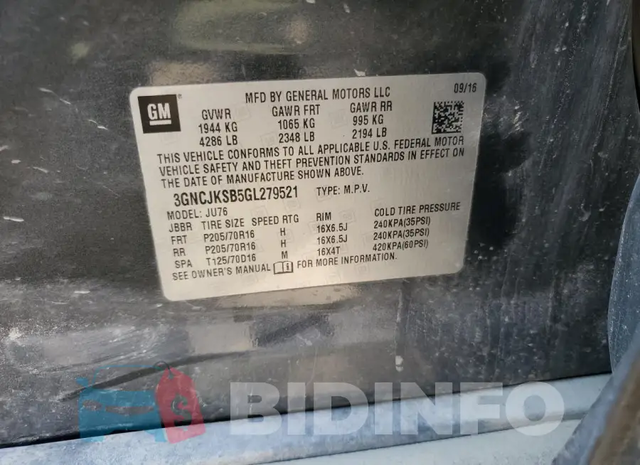 3GNCJKSB5GL279521 Photo# 13
