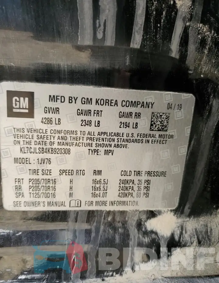 KL7CJLSB4KB920308 Photo# 14