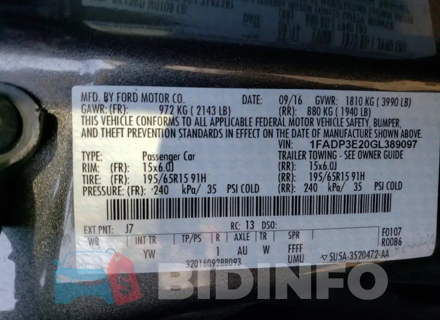 1FADP3E20GL389097 Photo# 12