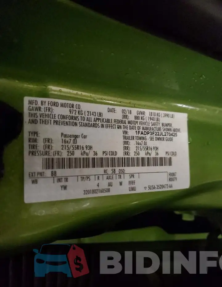 1FADP3F22JL270425 Photo# 12