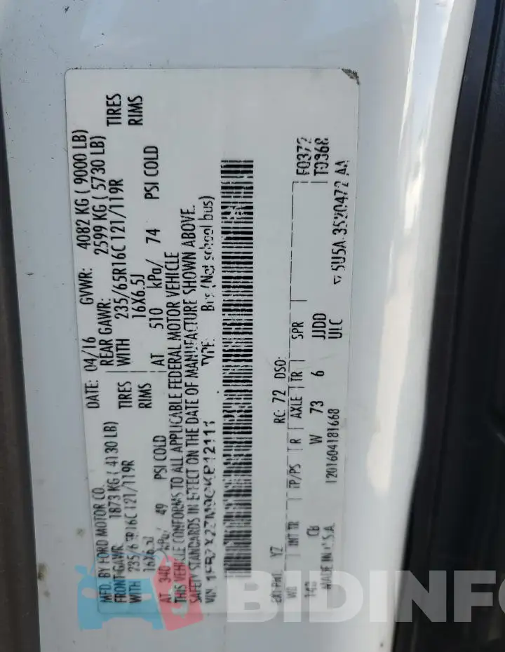 1FBZX2ZM9GKB12111 Photo# 13