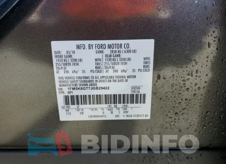 1FM5K8GT7JGB29422 Photo# 14