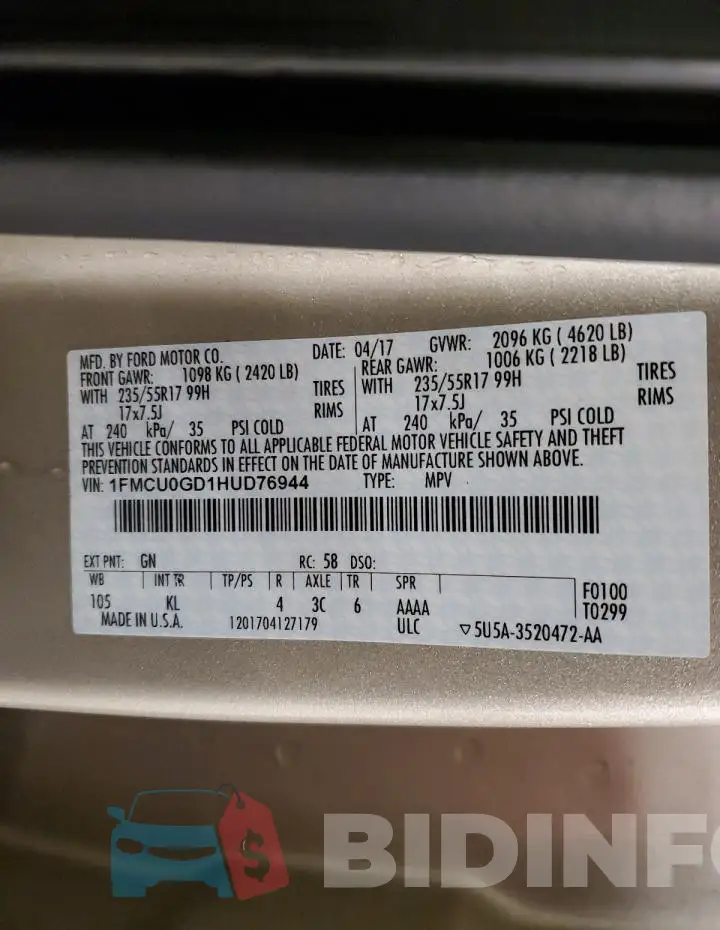 1FMCU0GD1HUD76944 Photo# 13