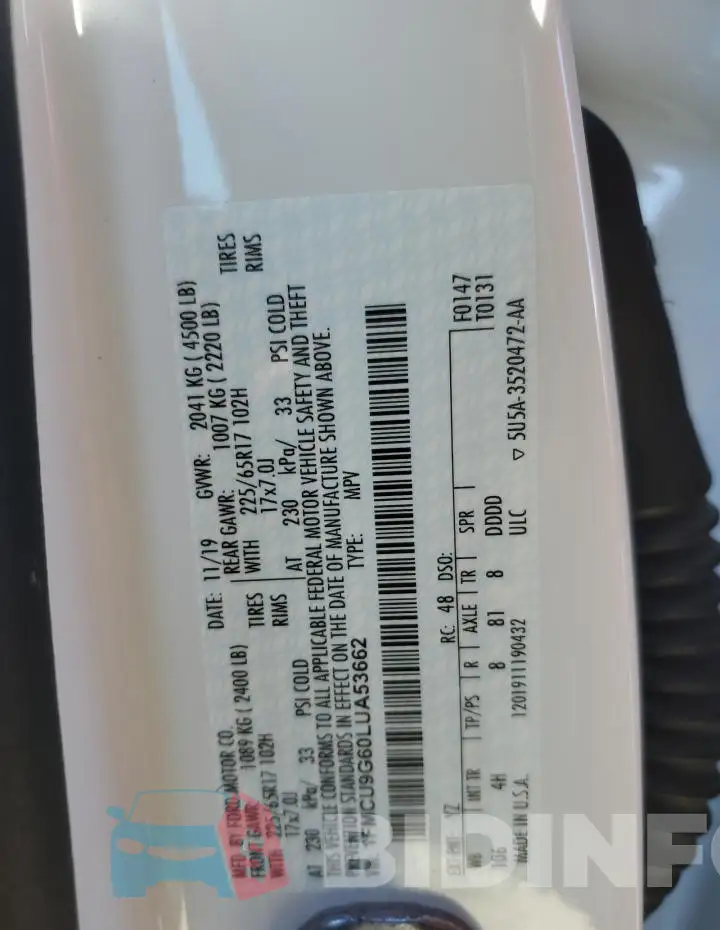 1FMCU9G60LUA53662 Photo# 12