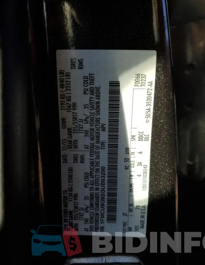 1FMCU9G92GUB63290 Photo# 12