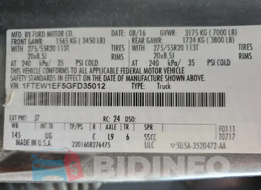 1FTEW1EF5GFD35012 Photo# 12