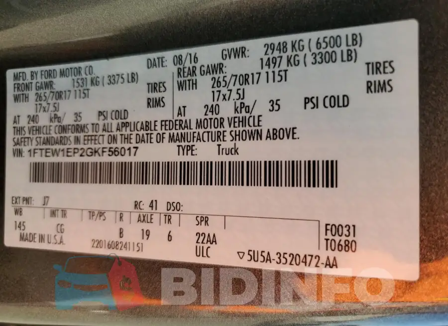 1FTEW1EP2GKF56017 Photo# 12