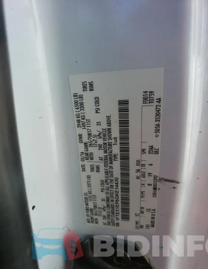 1FTEX1EP6GKE14430 Photo# 12
