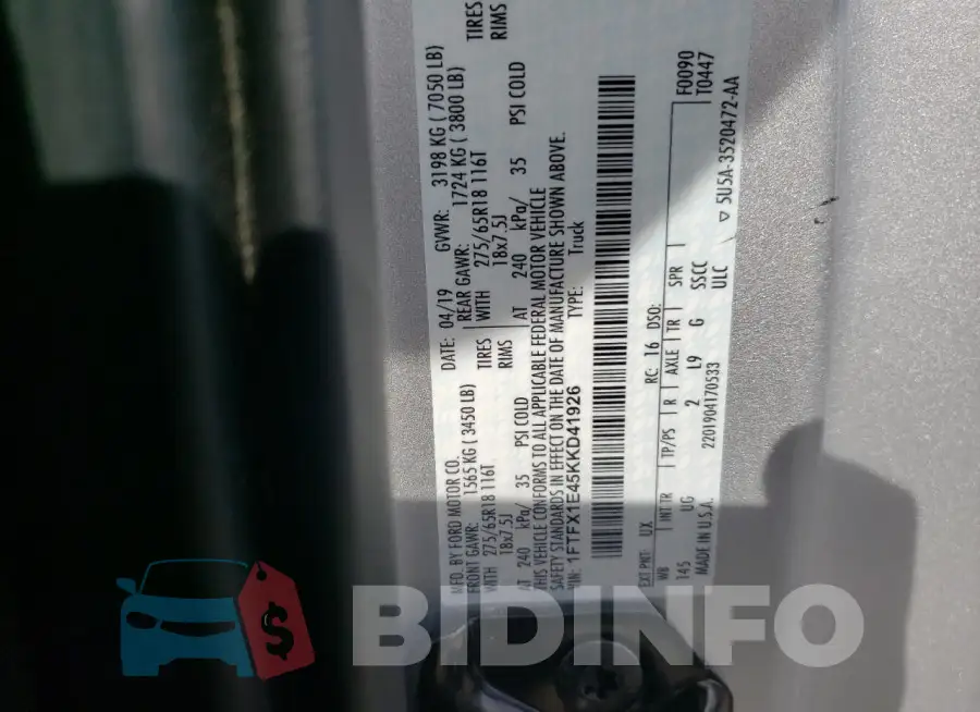 1FTFX1E45KKD41926 Photo# 12