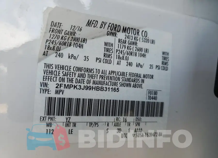 2FMPK3J99HBB31165 Photo# 12
