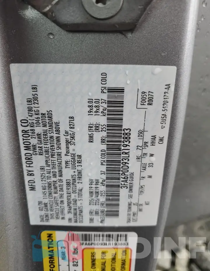 3FA6P0D93LR193883 Photo# 12