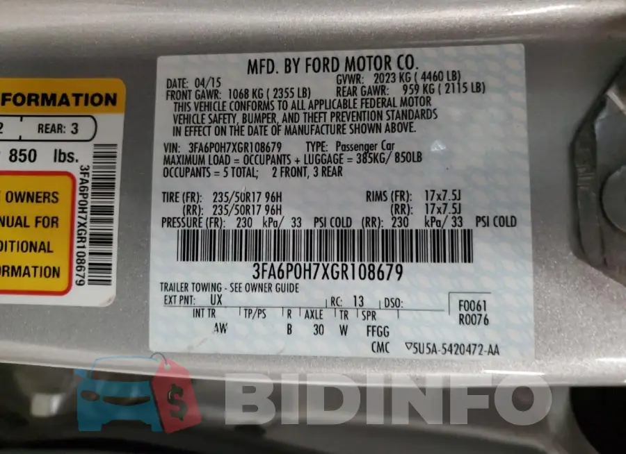 3FA6P0H7XGR108679 Photo# 12