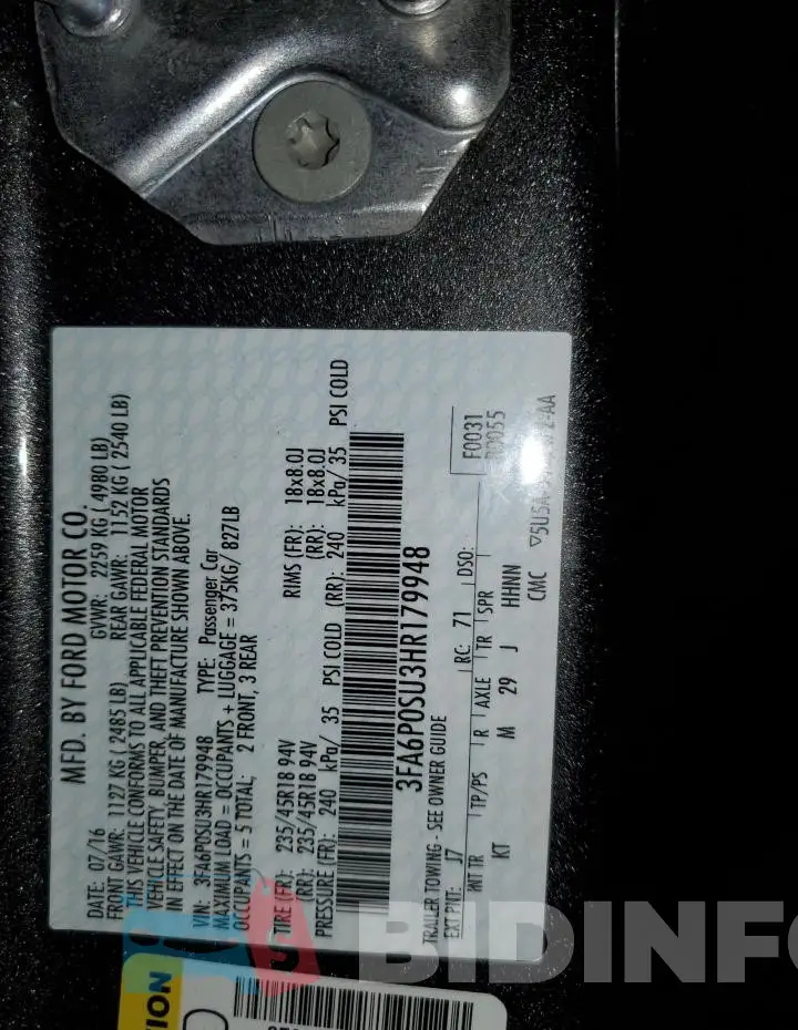 3FA6P0SU3HR179948 Photo# 12