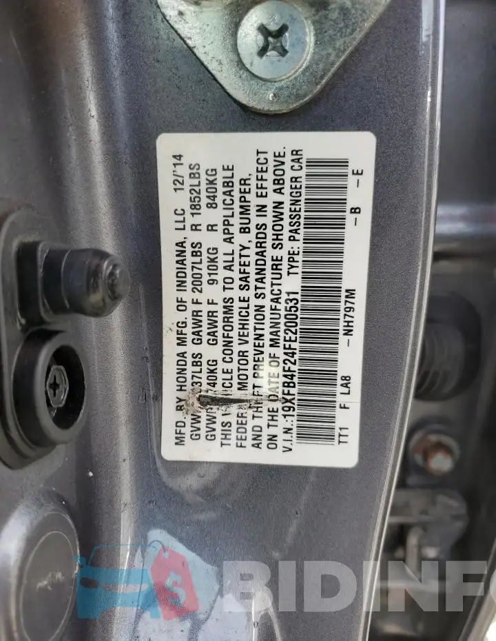 19XFB4F24FE200531 Photo# 12